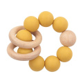 Organisches 15mm Bpa-freies Holz-Großhandelsrundes Silikon-Perlen-Ring-Spielzeug für Baby-Kinderkrankheiten-Armband